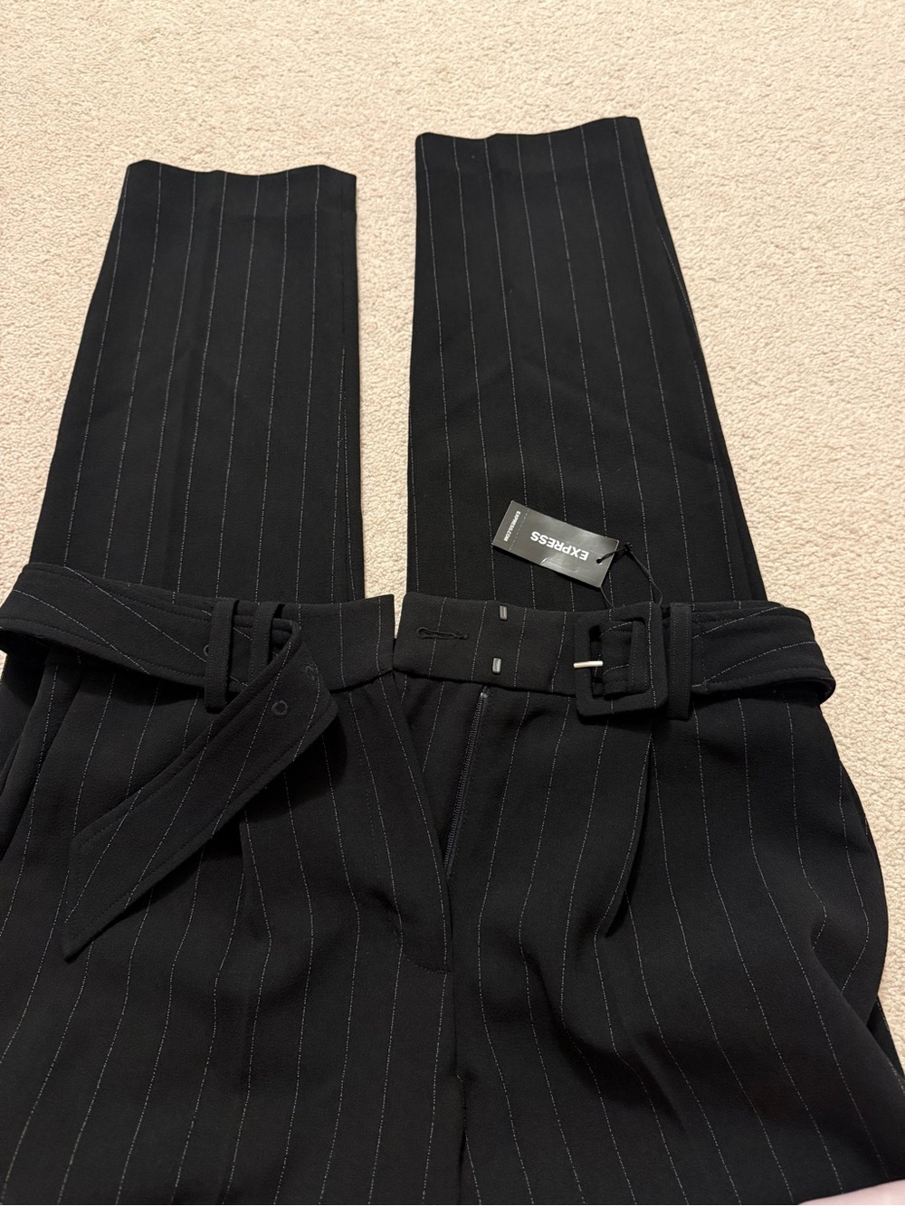 Express women’s Black Pinstripe Dress Pants with Belt
